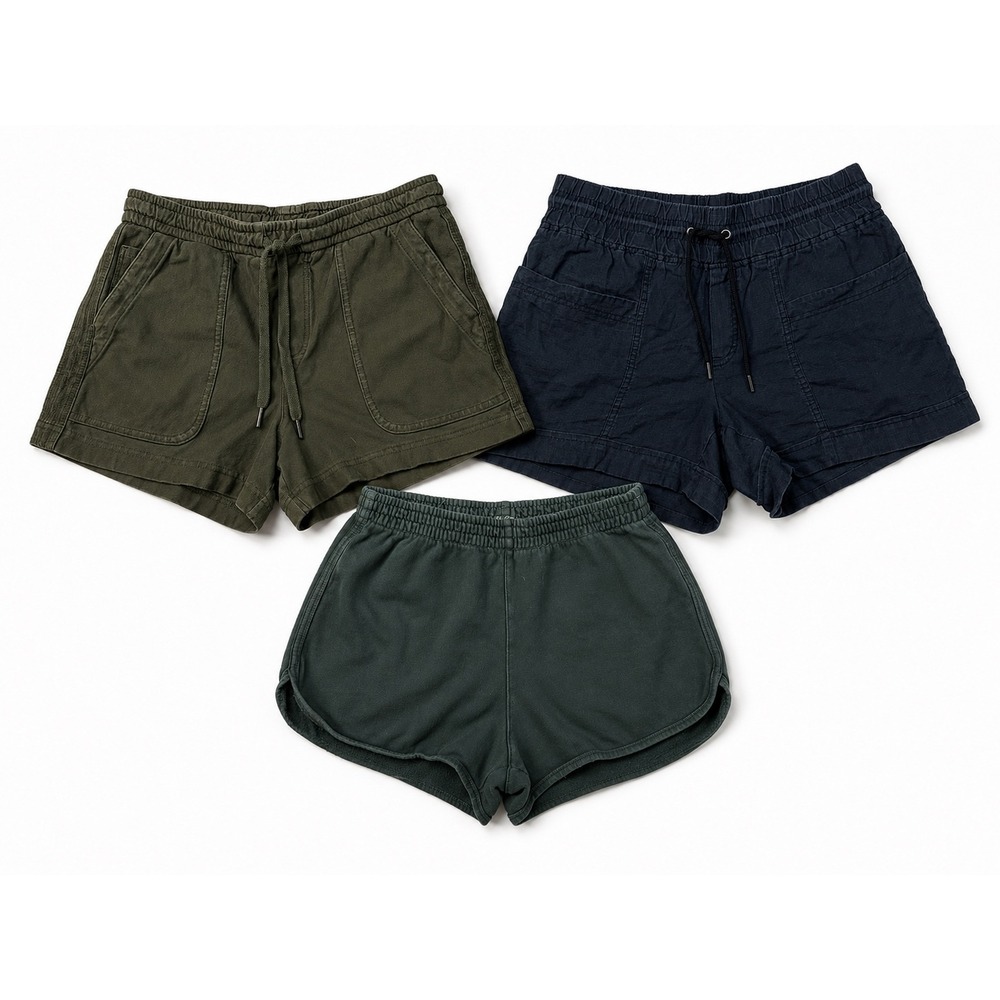 Athleta & John Galt Shorts Bundle Black Linen Olive Green Fleece Size 6 S OS